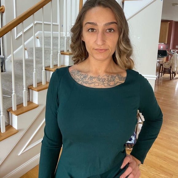 Full Back Zipper Forest Green Long Sleeved Dress - Picture 6 of 7